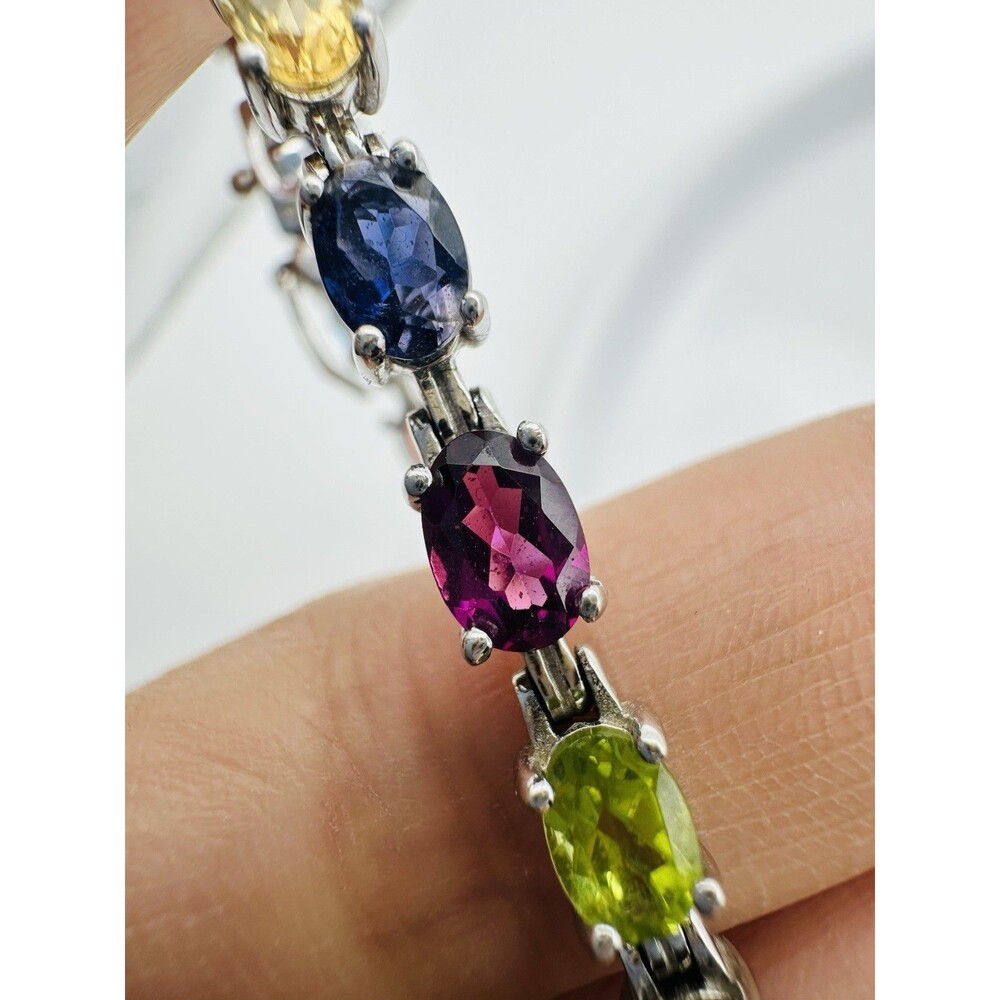 Multi Gemstone Tennis Bracelet Sterling Silver Kay Jewelers 7.25” - Picture 5 of 12